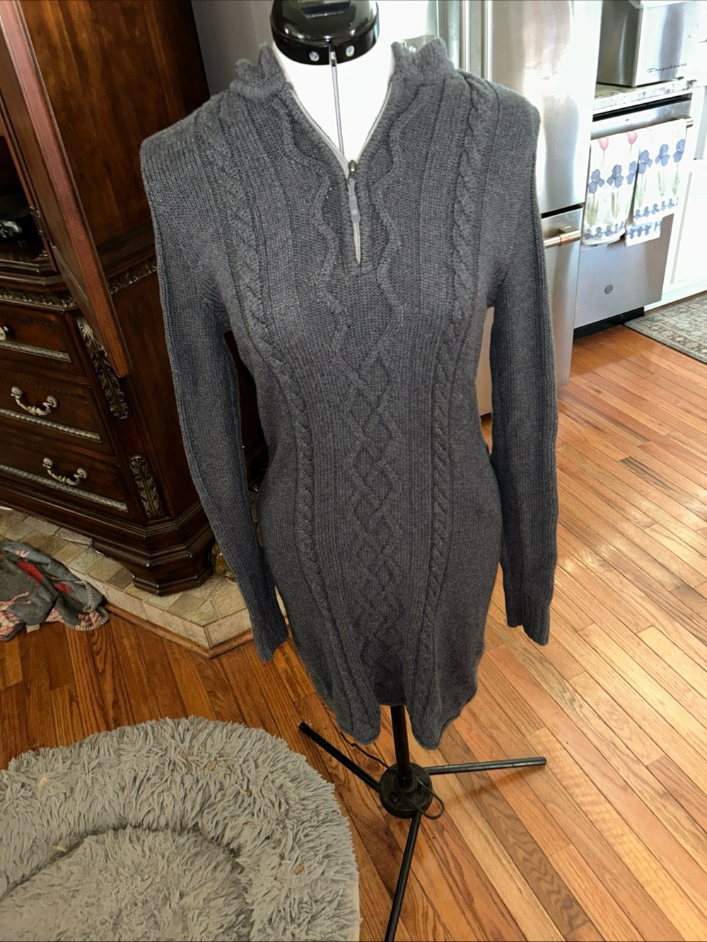 Athleta Gray Cable-Knit Midi Sweater Dress